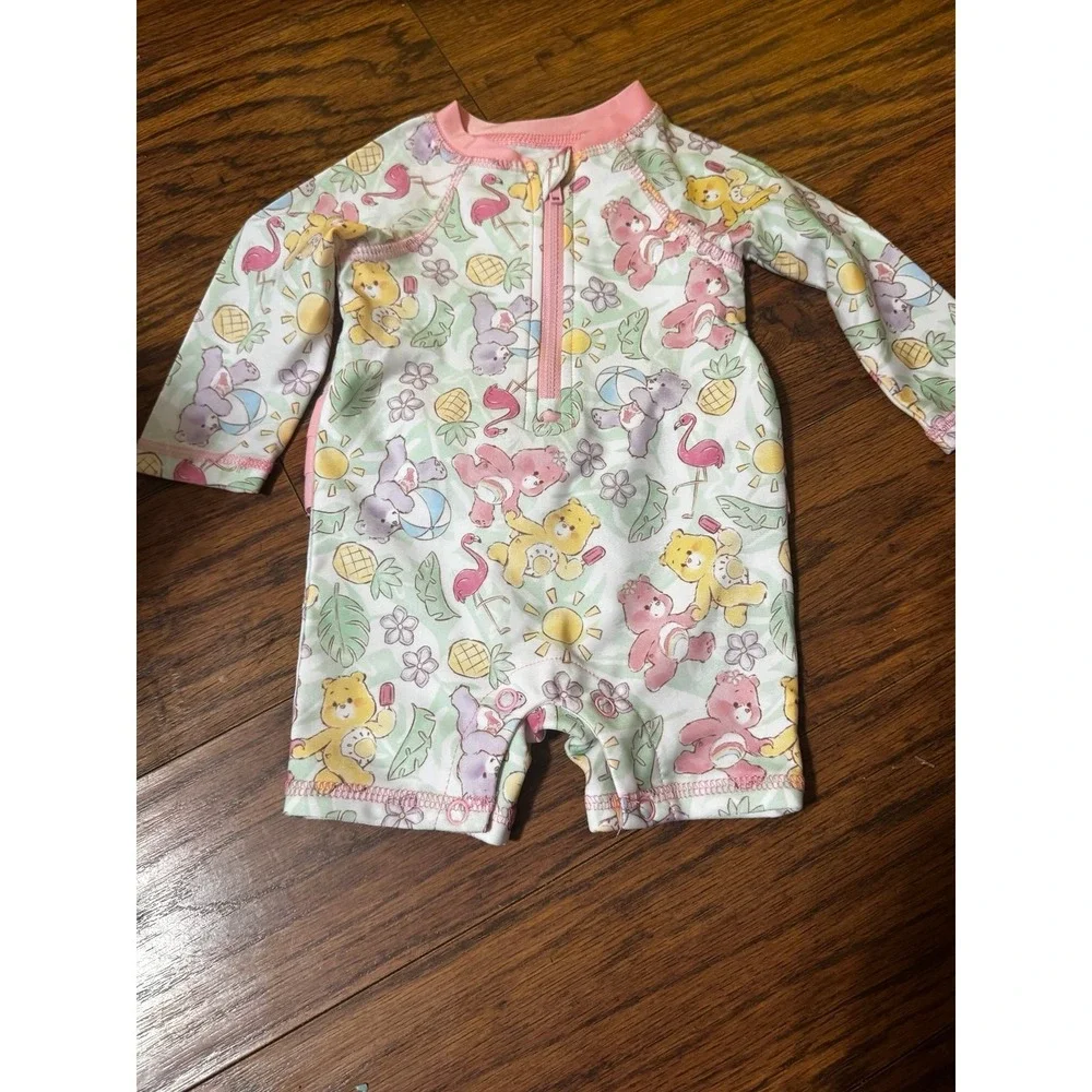 Care Bears Baby Girls Rash Guard Swimsuit‎ One Piece Ruffle Pink 3-6 Months